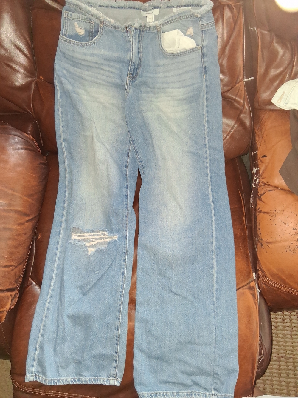 Forever 21 Light Blue Distressed Wide Leg Jeans
